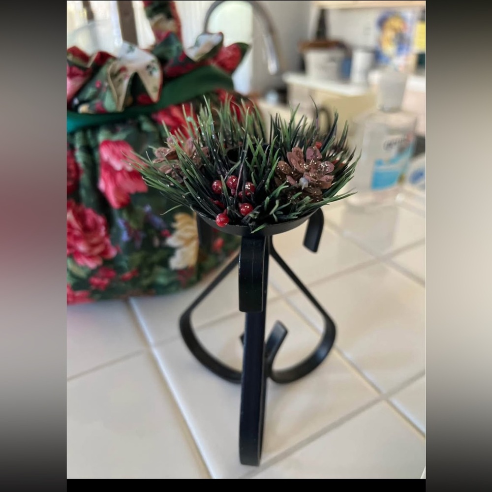 HAND CRAFTED Wrought Iron Taper Candle Holder ( Free Xmas Candle Wreath)